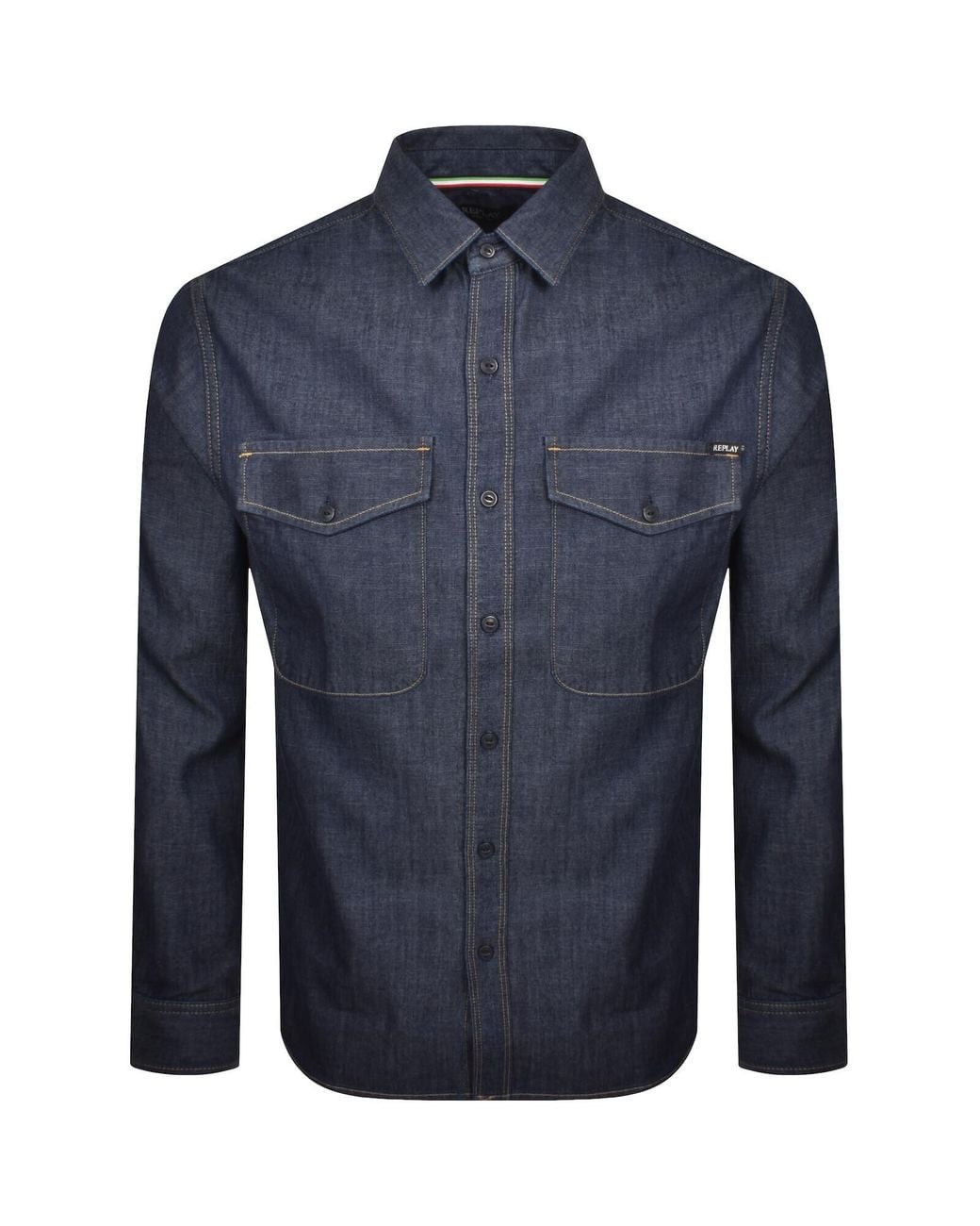 Replay Blue Denim Look Long Sleeved Shirt for men
