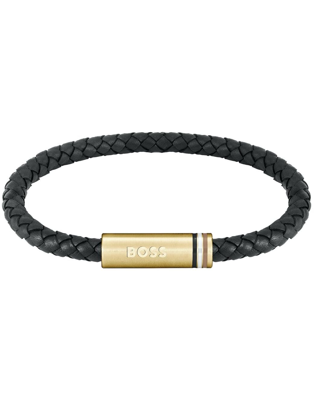 BOSS BUSINESS Black Boss Aresi Braided Leather Bracelet for men