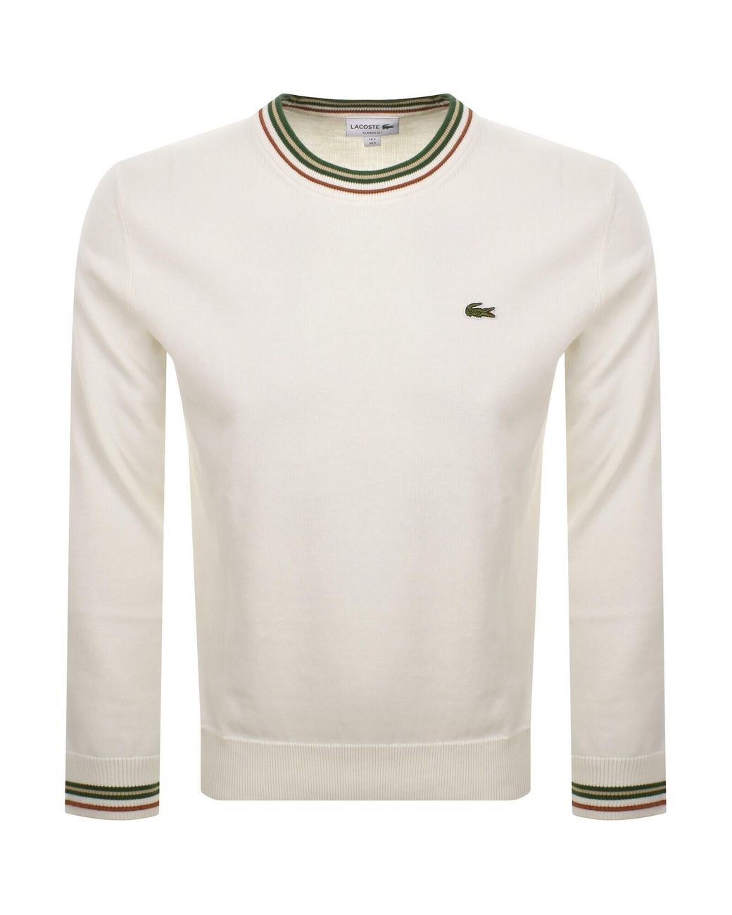 Lacoste White Crew Neck Knit Jumper for men
