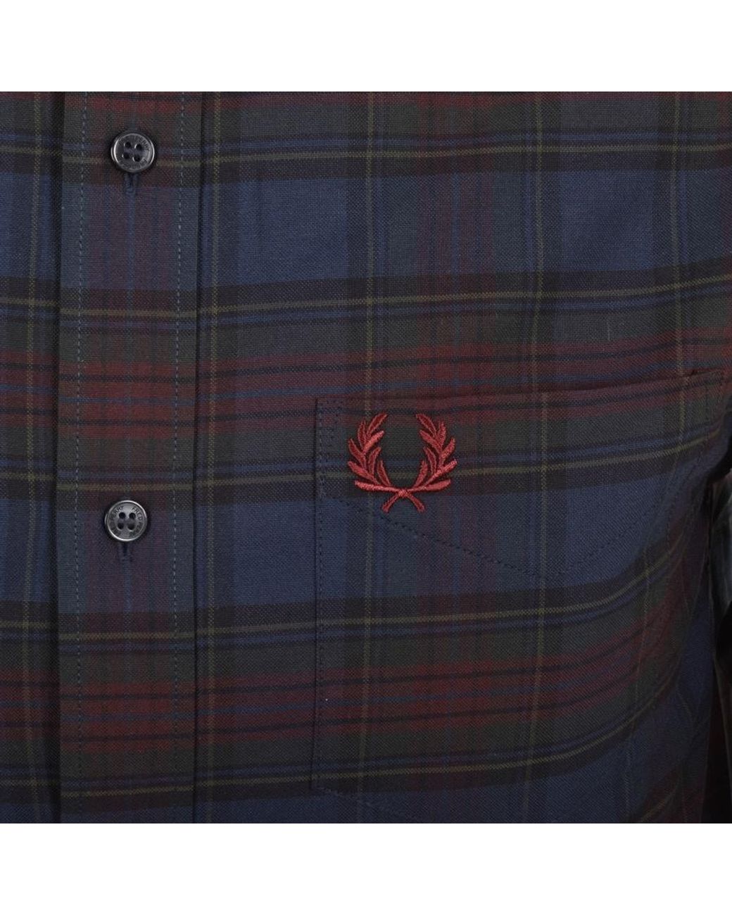 Fred Perry Cotton Long Sleeved Tartan Shirt in Navy (Blue) for Men | Lyst