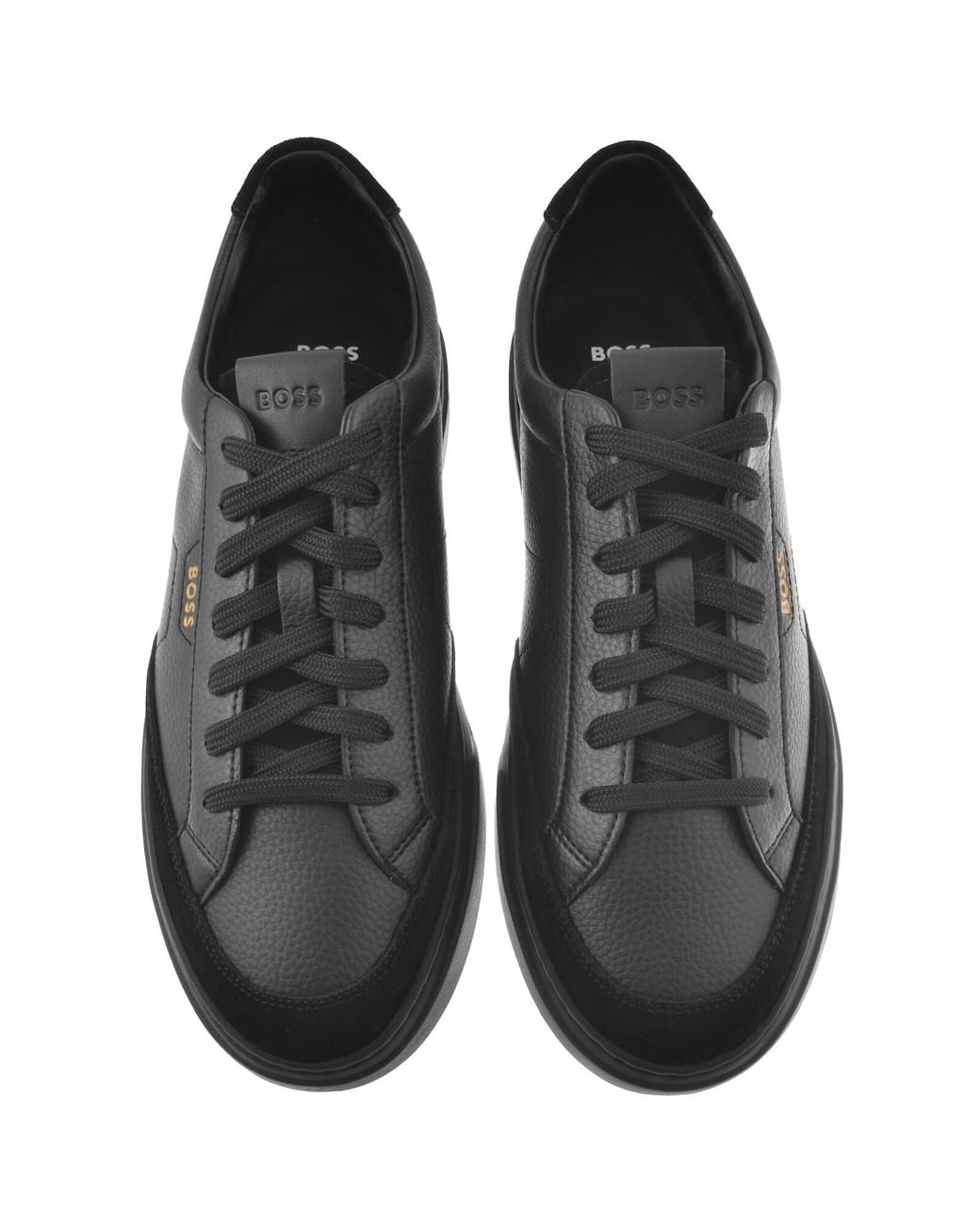 BOSS BUSINESS Black Boss Kieran Leather Tennis Trainers for men