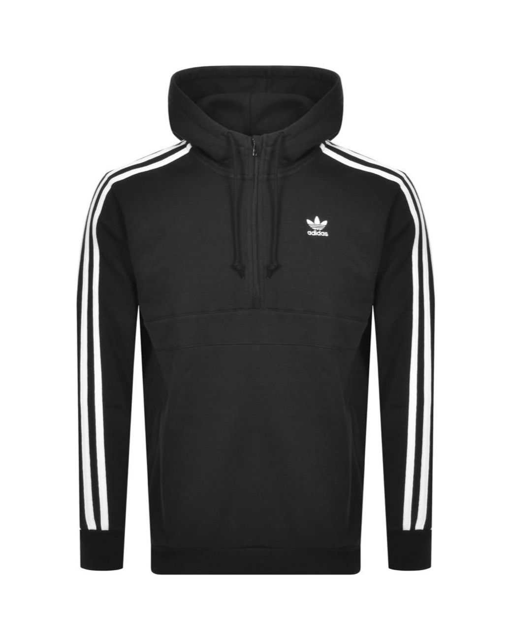 adidas Originals Fleece 3 Stripes Half Zip Hoodie in Black adidas Originals 3 Stripes Half Zip Hoodie Black | Mainline
