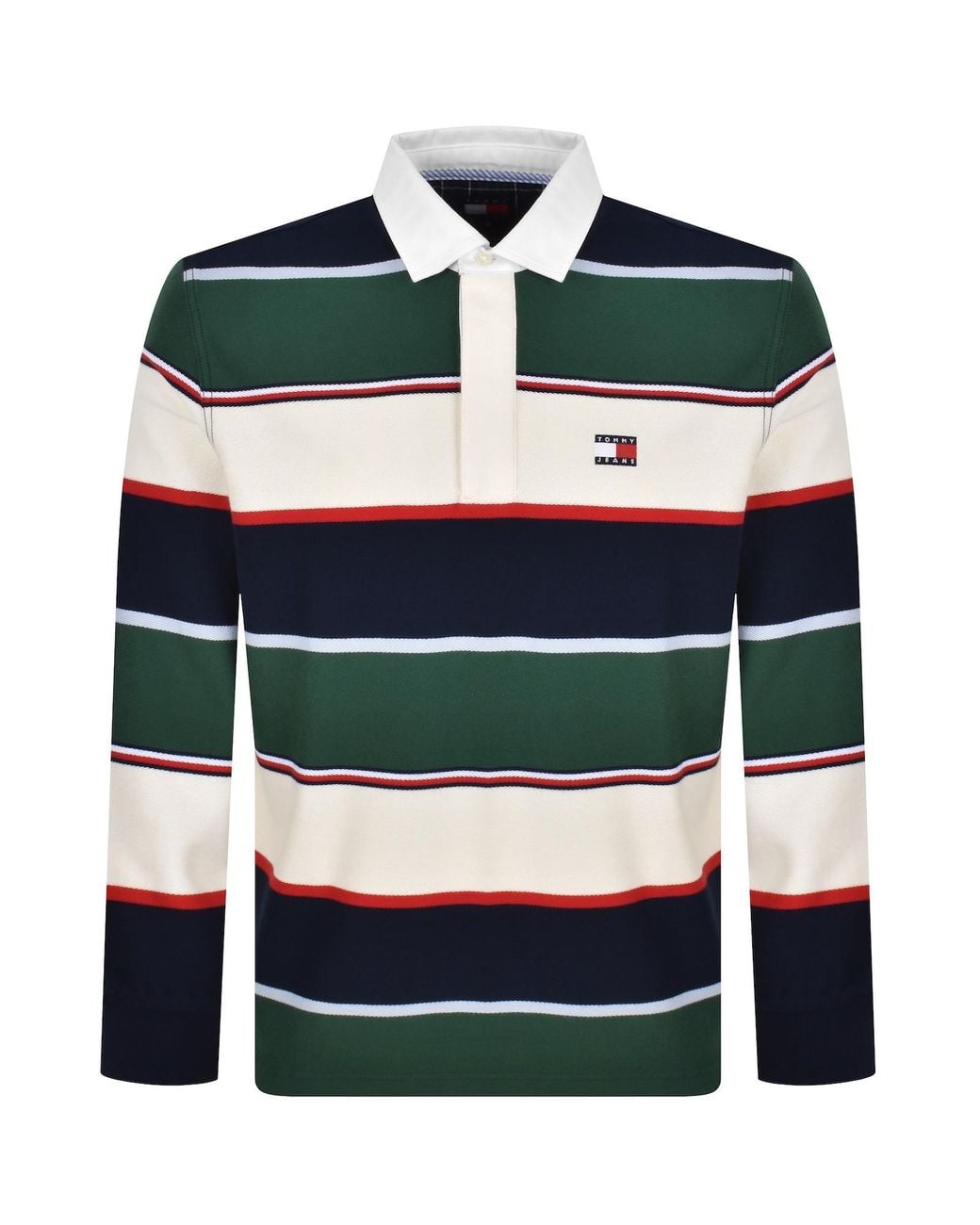 Tommy Hilfiger Green Varsity Stripe Rugby Polo Shirt for men