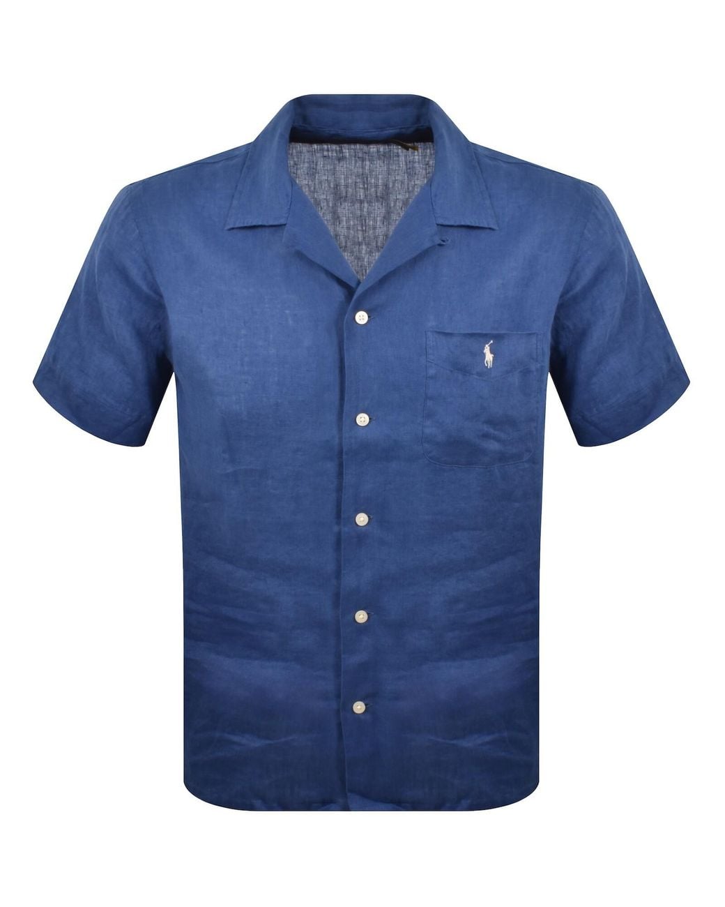 Ralph Lauren Blue Linen Short Sleeve Shirt for men