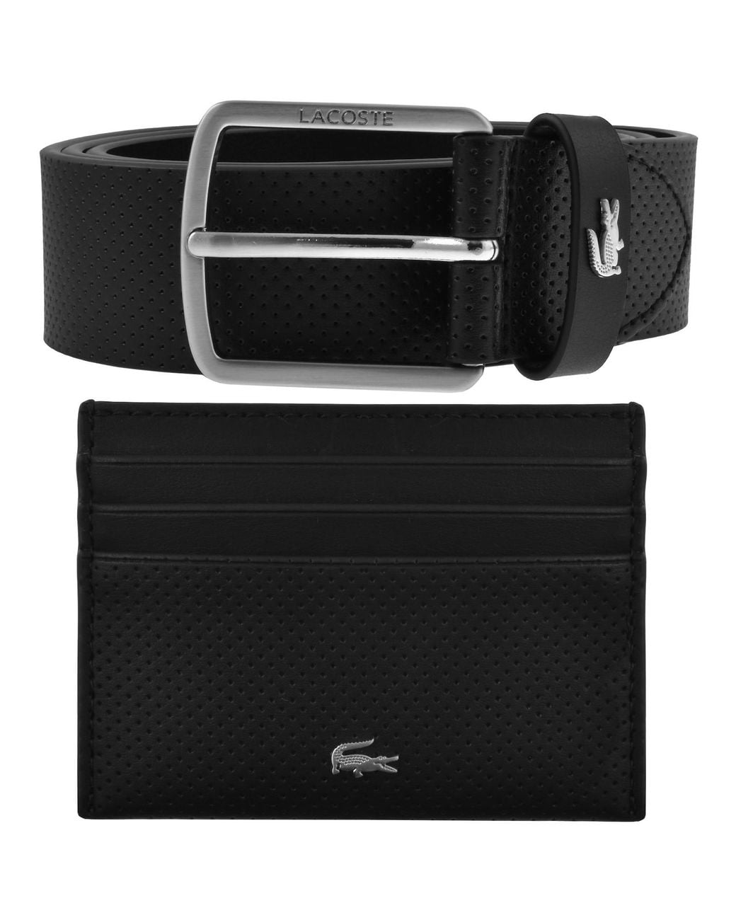 Lacoste Black Leather Belt And Cardholder Set for men