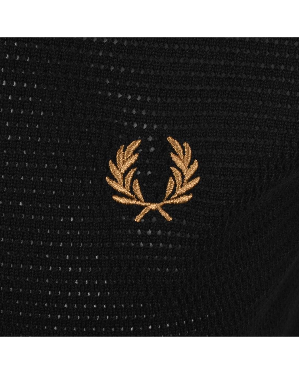 Fred Perry Black Pointelle Knit Polo T Shirt for men