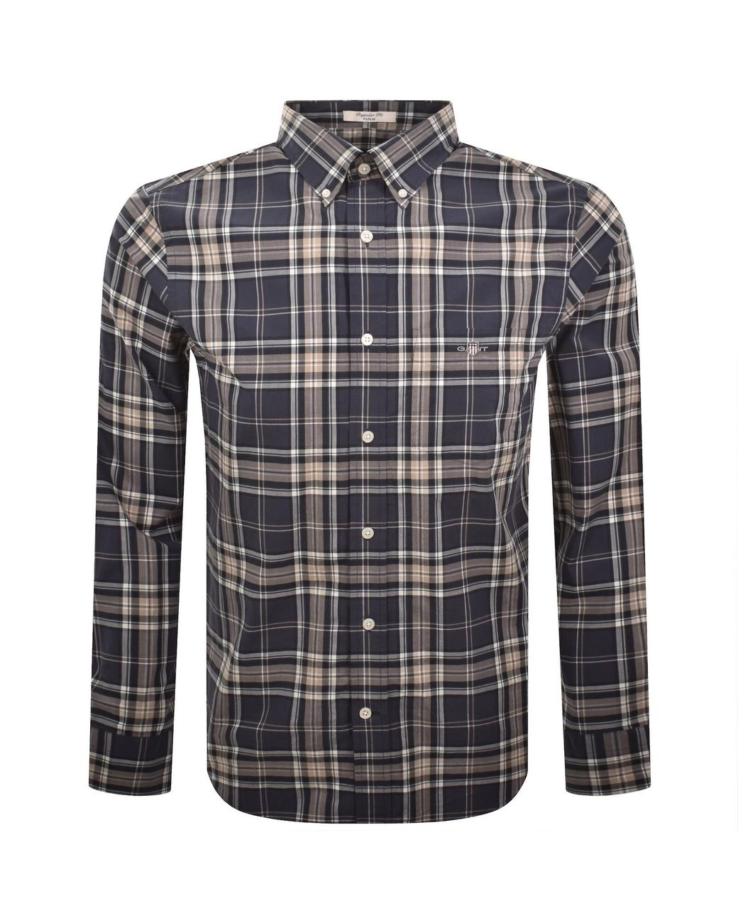 Gant Blue Poplin Check Long Sleeved Shirt for men