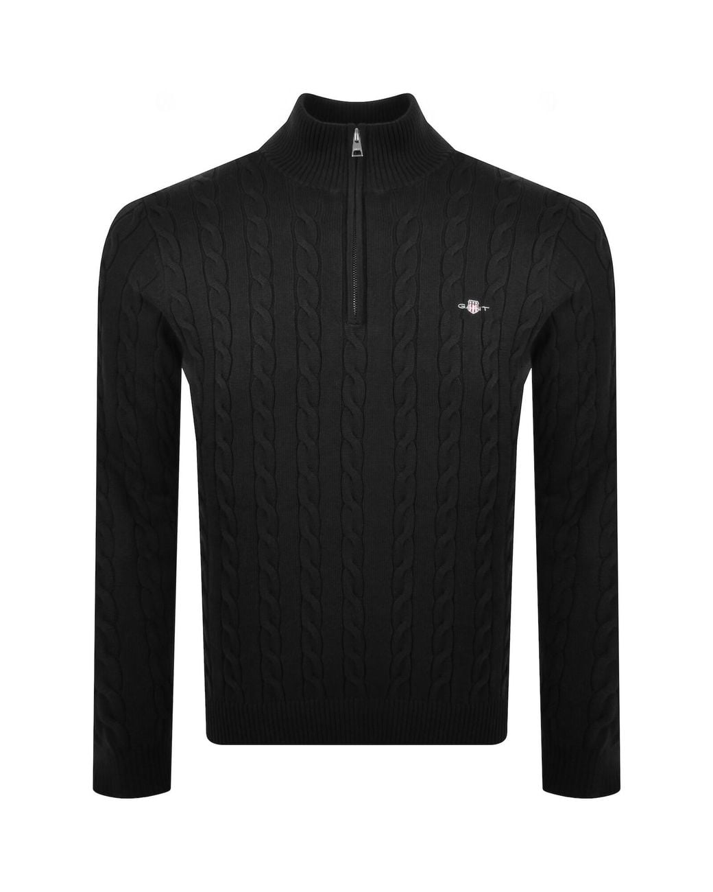 Gant Black Cotton Cable Knit Half Zip Jumper for men