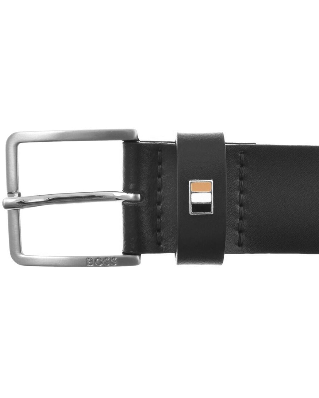 BOSS BUSINESS Black Boss Striped Trim Leather Belt for men