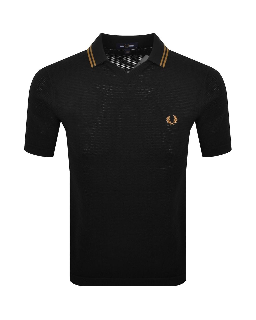 Fred Perry Black Pointelle Knit Polo T Shirt for men