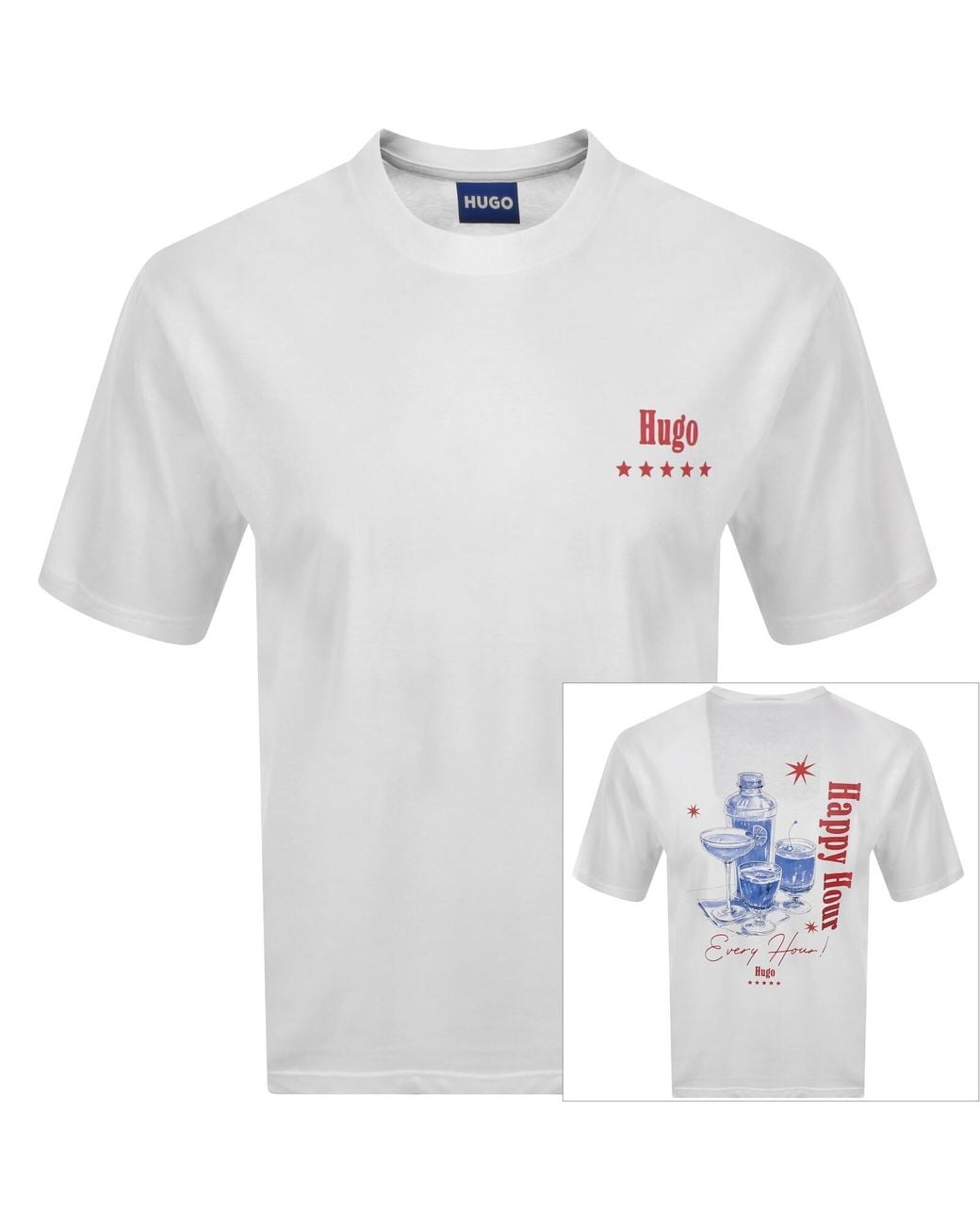 HUGO White Printed Artwork T Shirt for men