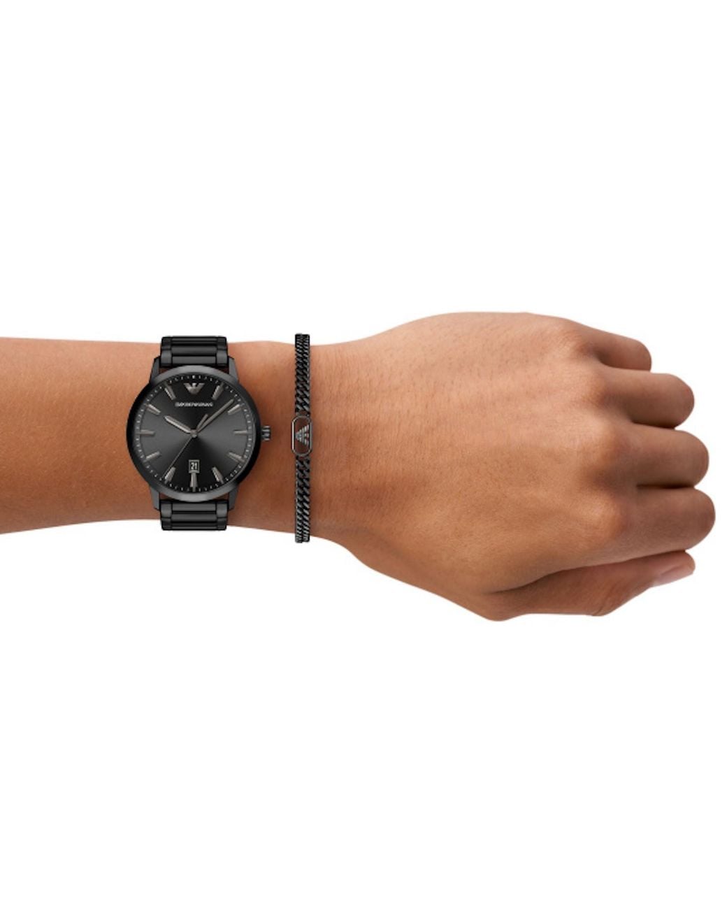 Armani Black Emporio Watch And Bracelet Set for men