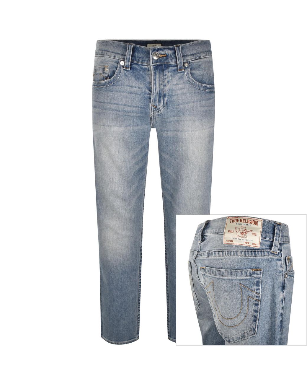 True Religion Blue Rocco Mid Wash Relaxed Skinny Jeans for men
