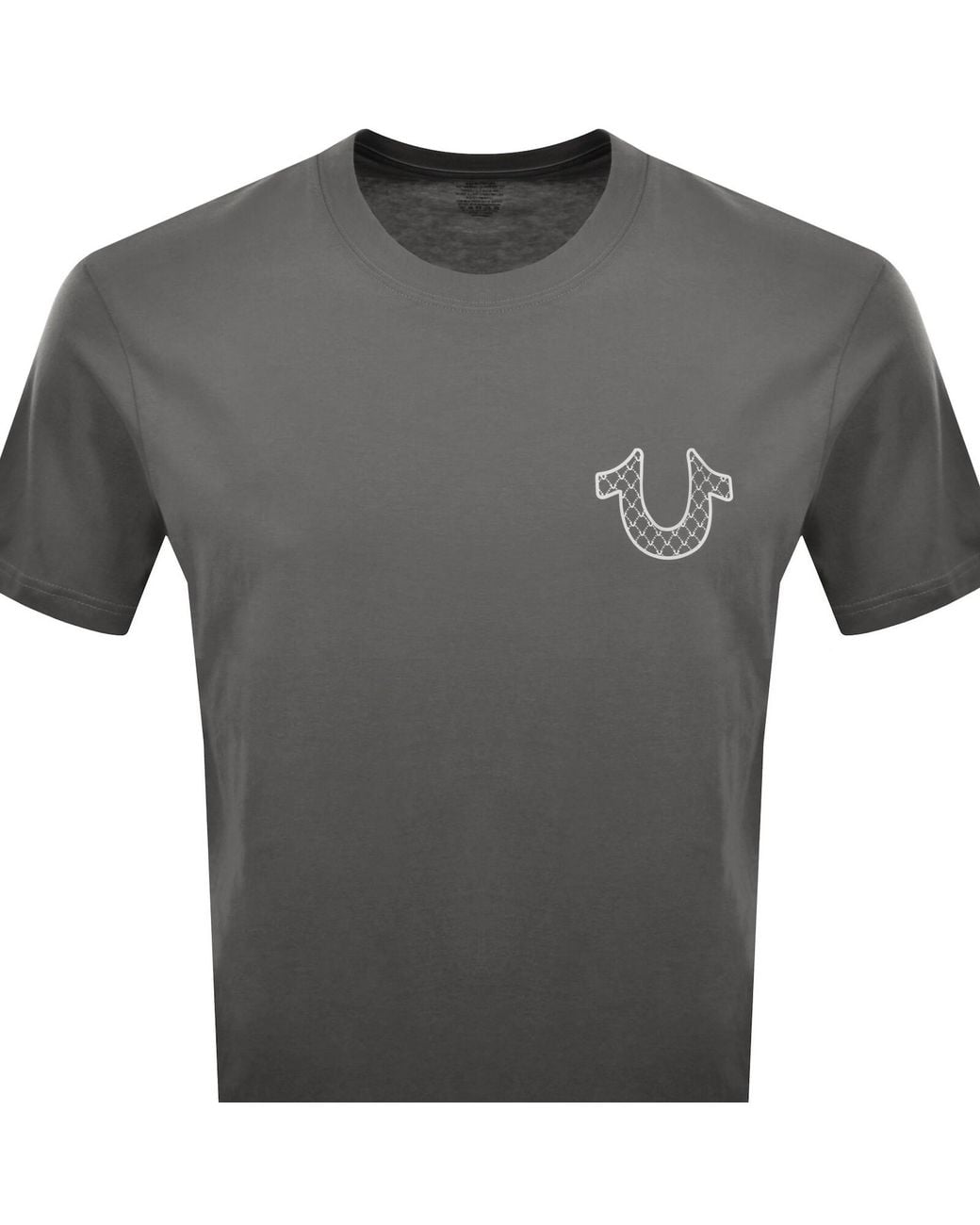 True Religion Gray Filled Script Buddha T Shirt for men