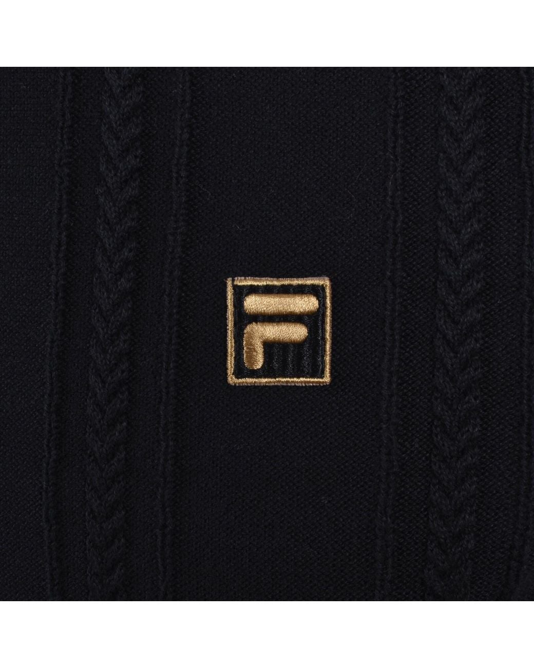 Fila Black Fila Barns Textured Knit Polo T Shirt for men