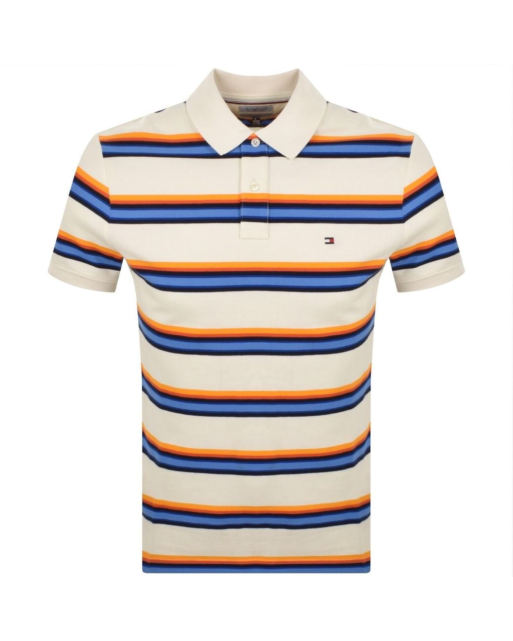 Tommy Hilfiger Blue Roadmap Stripe Polo T Shirt Ivory for men