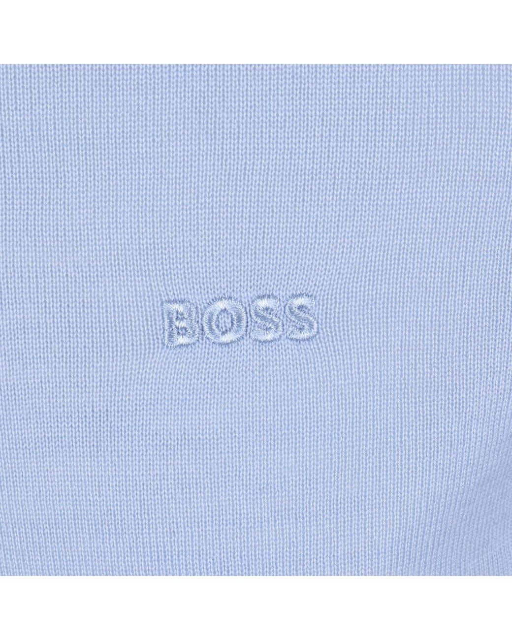 BOSS BUSINESS Blue Boss Leno Merino Wool Knit Jumper for men