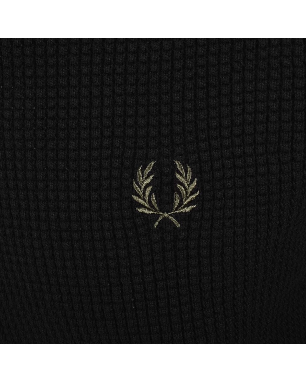 Fred Perry Black Waffle Stitch Knit Jumper for men