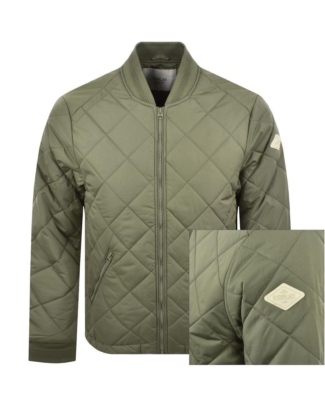 Replay Green Padded Jacket Light Military for men