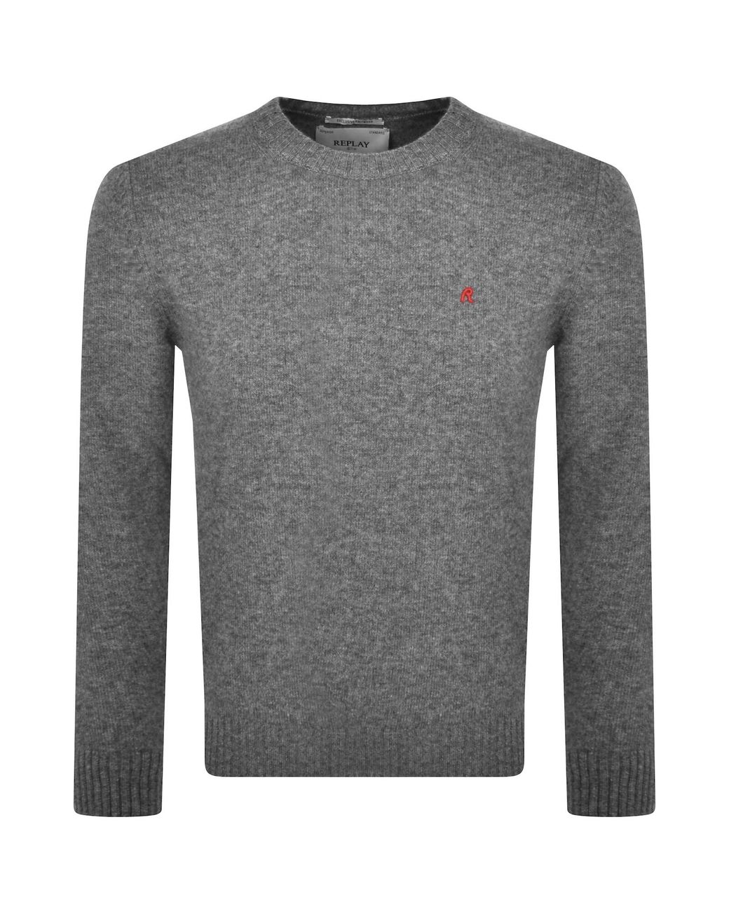 Replay Gray Crew Neck Knit Jumper for men