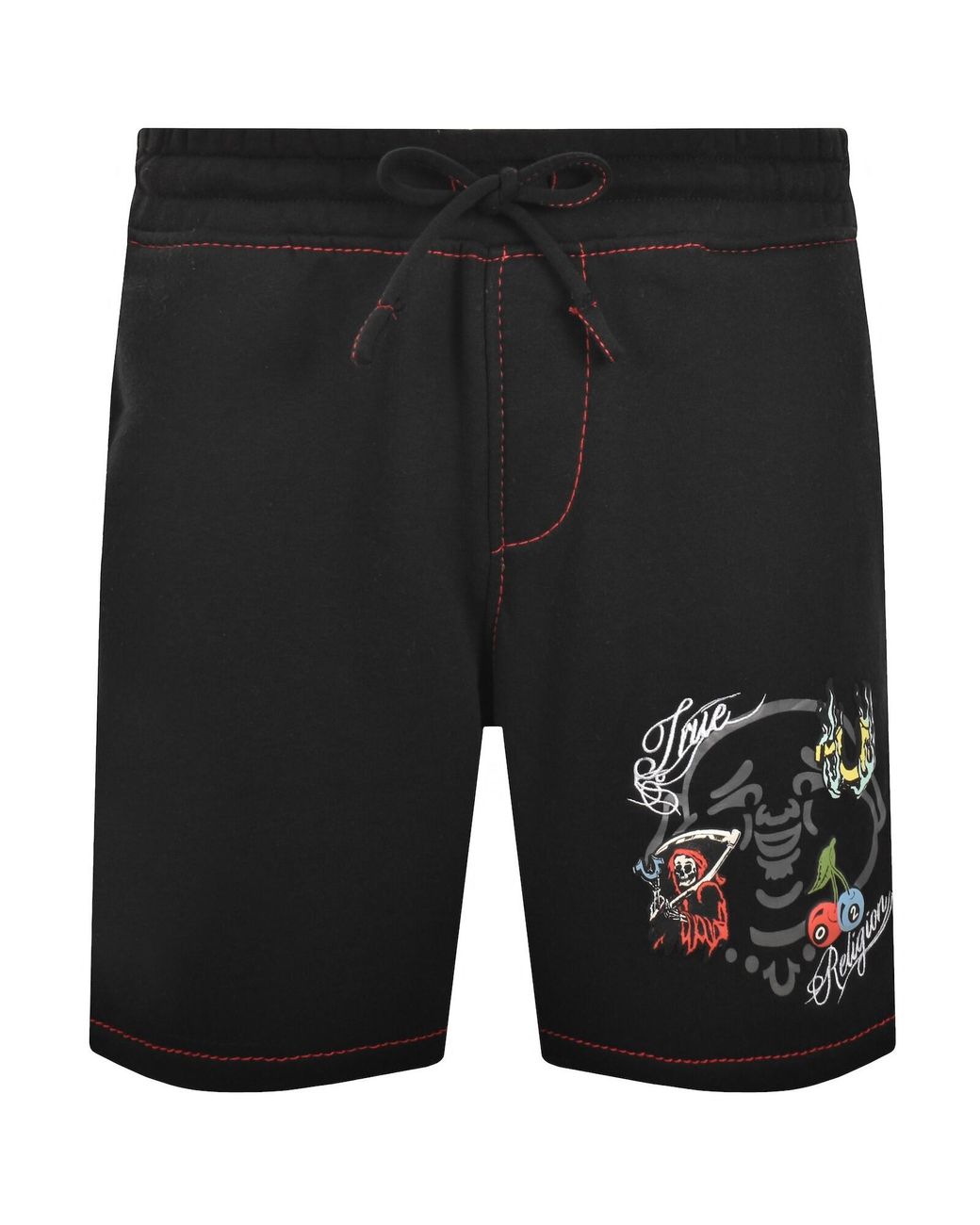 True Religion Black Buddha Face Fleece Shorts for men