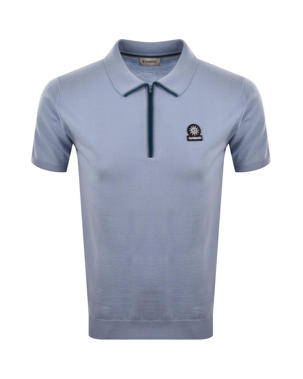 Sandbanks Blue Stripe Knitted Quarter Zip Polo for men