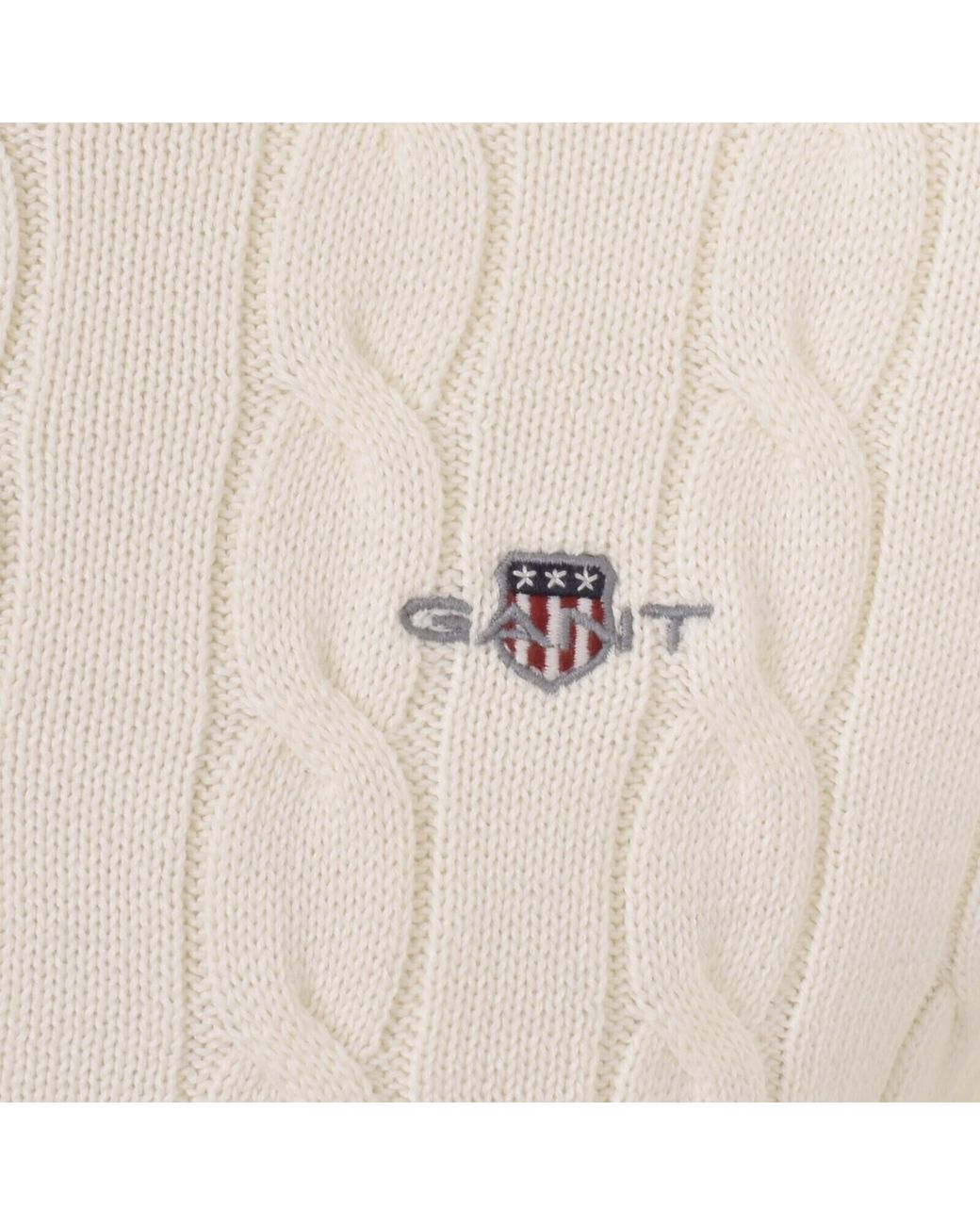Gant White Classic Cotton Cable Knit Jumper for men
