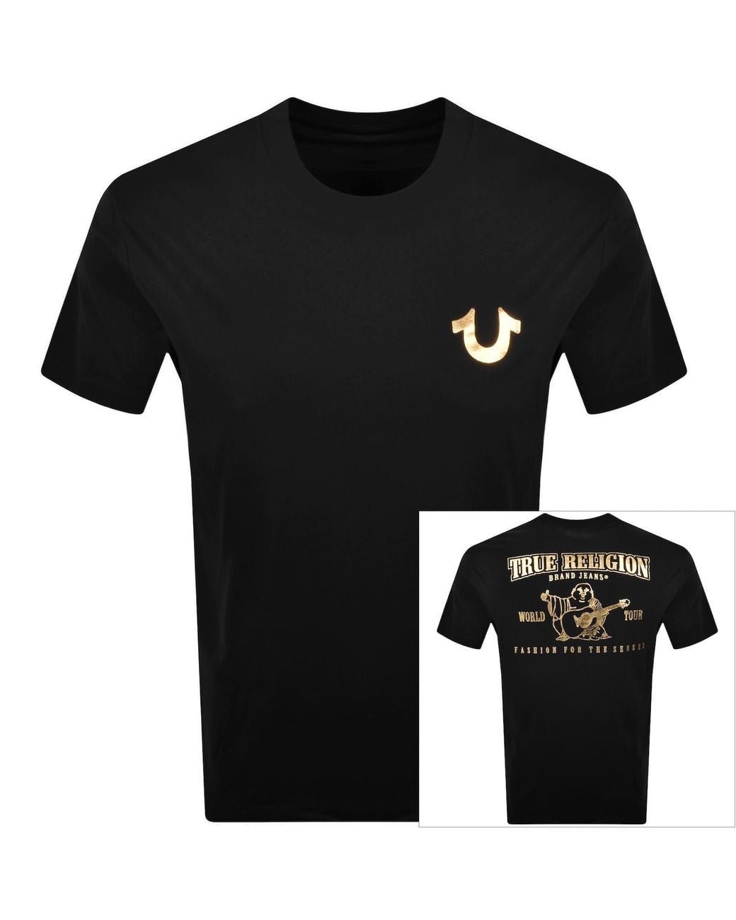 True Religion Black Metallic Buddha T Shirt for men