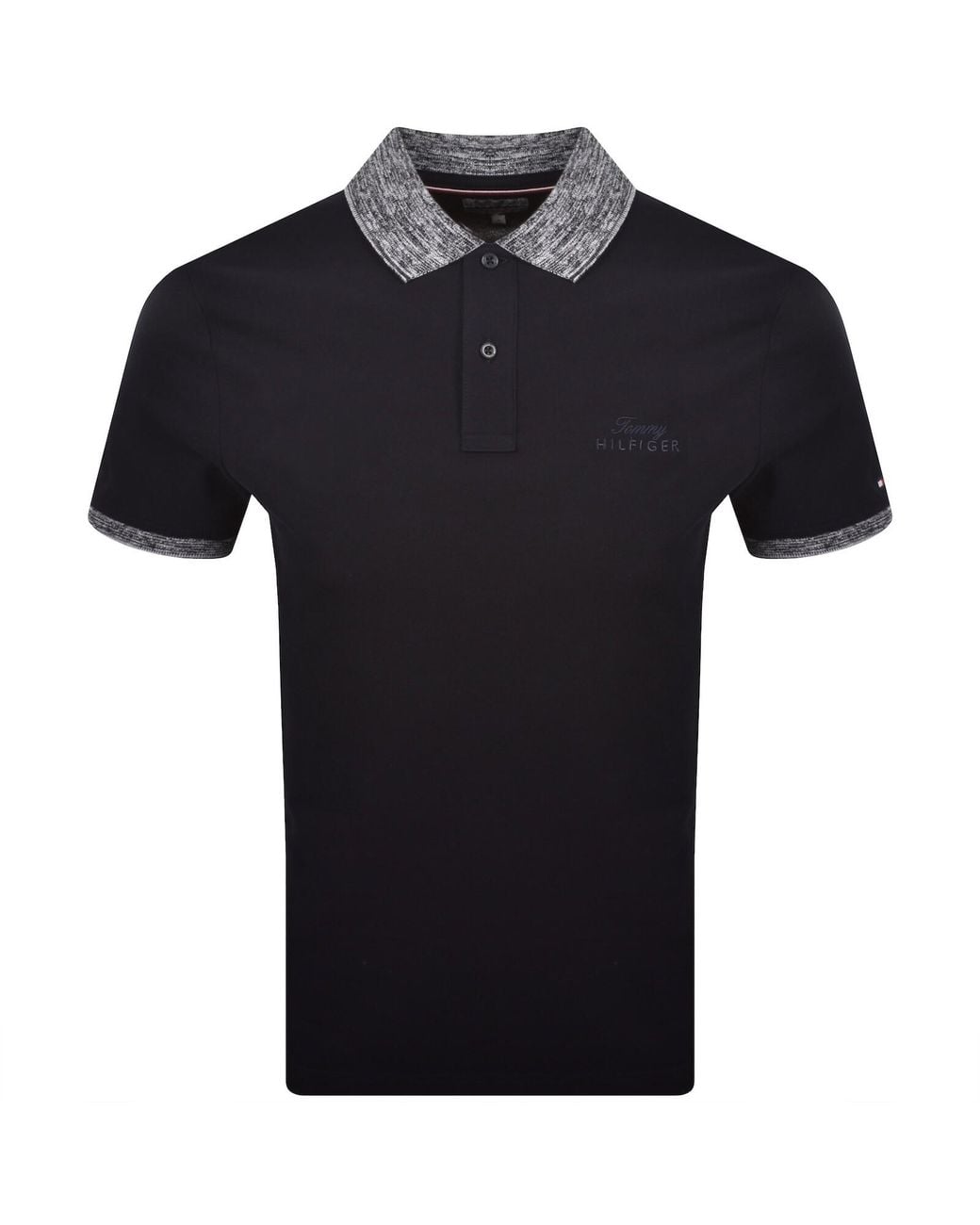 Tommy Hilfiger Black Pique Melange Collar Polo for men