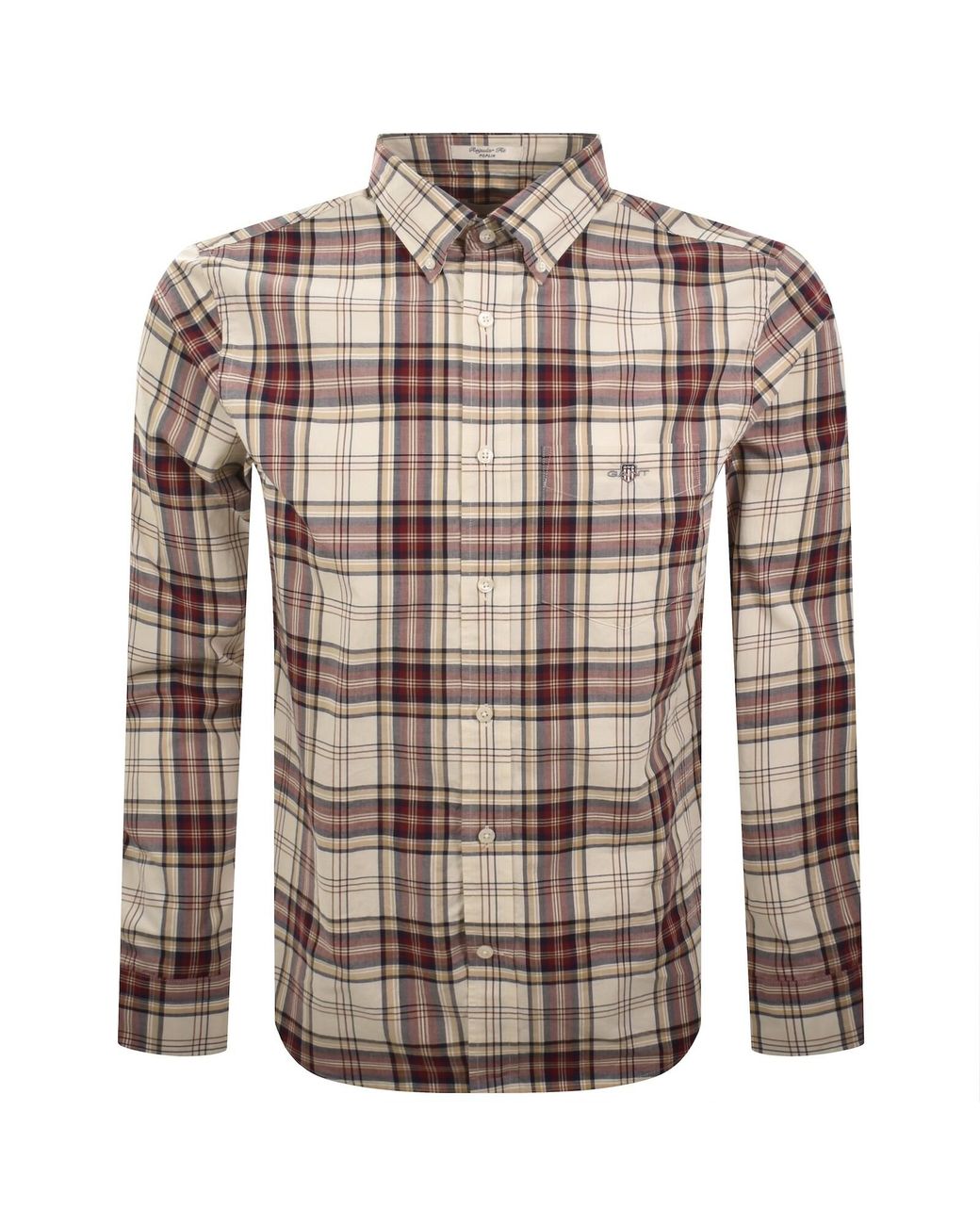 Gant Brown Poplin Check Long Sleeved Shirt for men