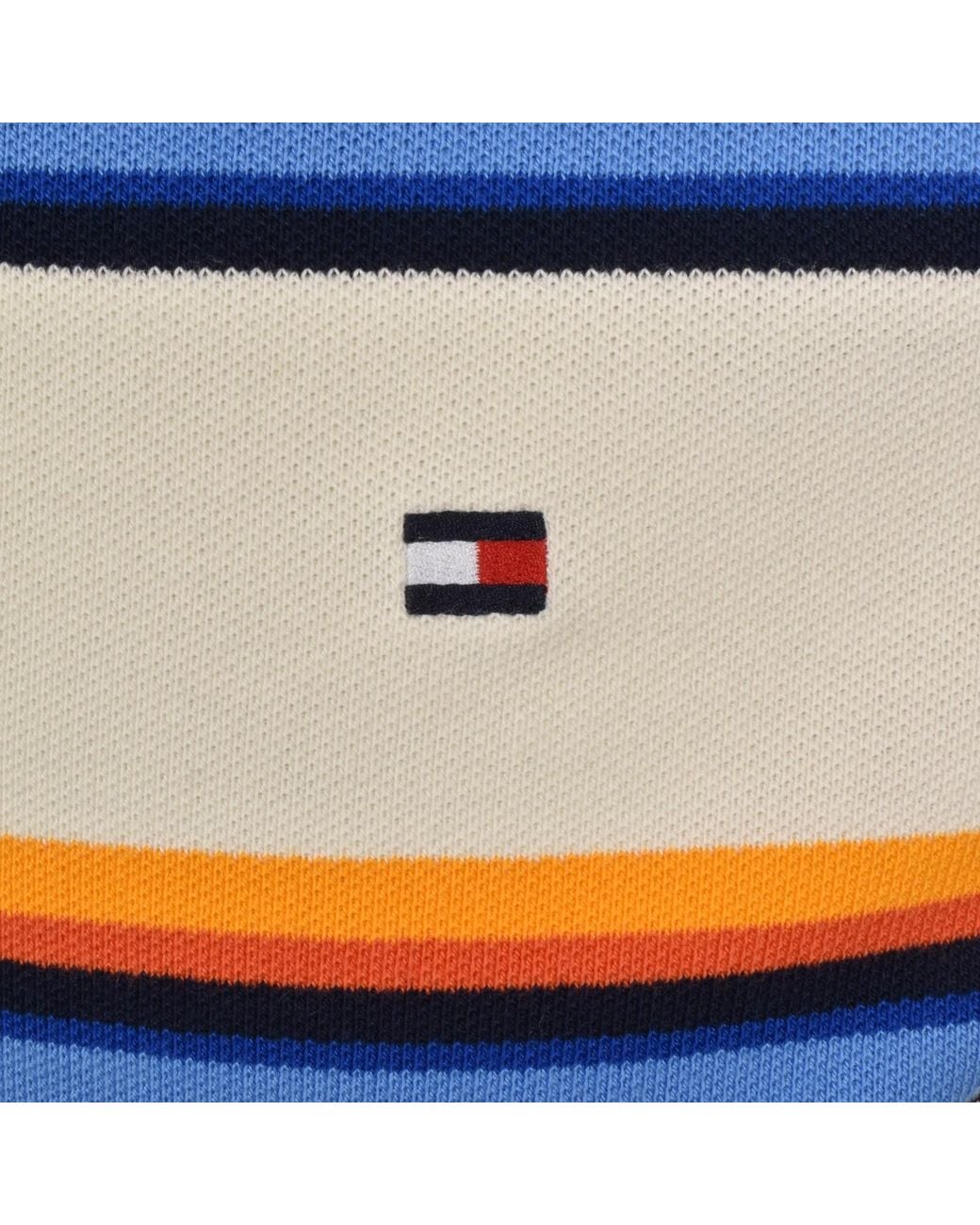 Tommy Hilfiger Blue Roadmap Stripe Polo T Shirt Ivory for men
