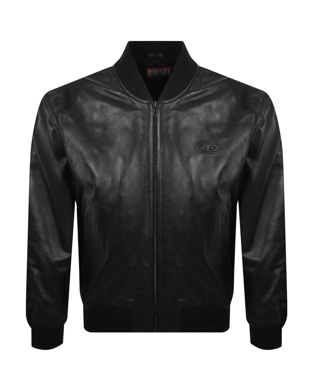 DIESEL Black Logo Detail Leather Jacket for men
