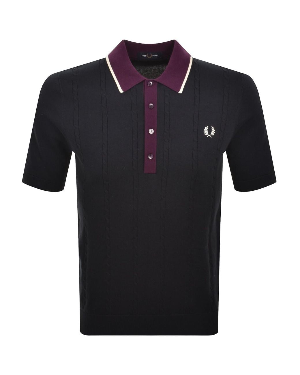 Fred Perry Black Cable Knit Polo Shirt for men