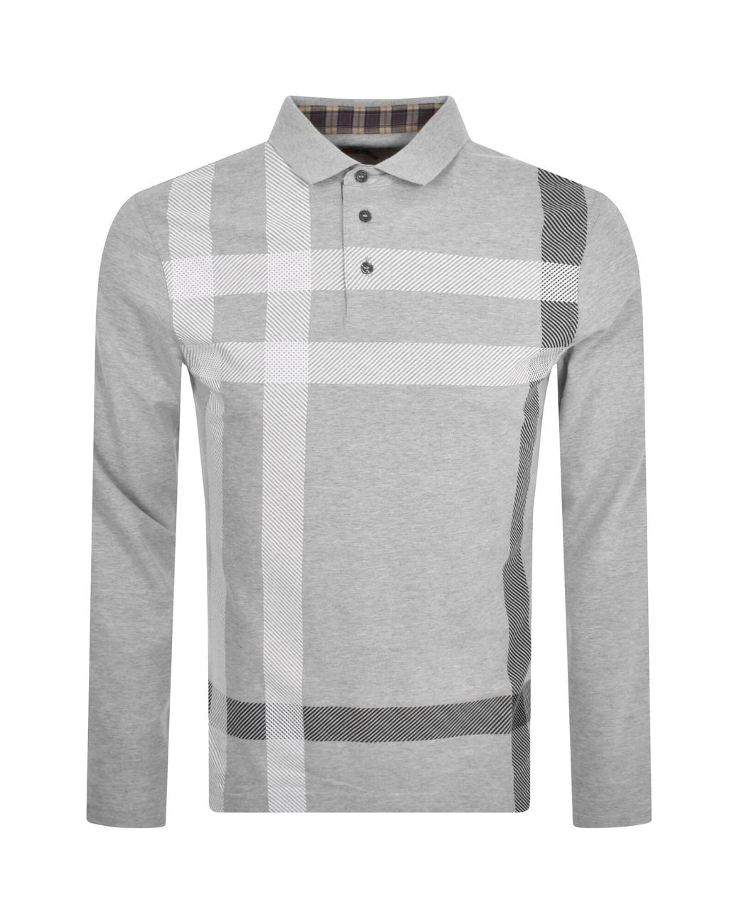 Barbour Gray Blaine Long Sleeve Polo T Shirt for men
