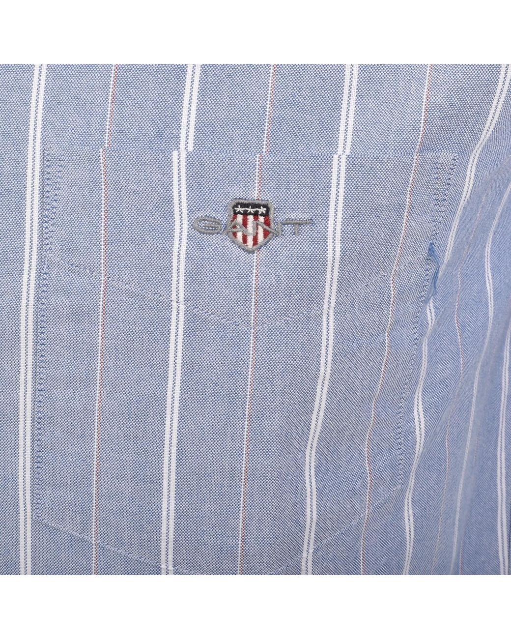 Gant Blue Long Sleeved Oxford Stripe Shirt for men