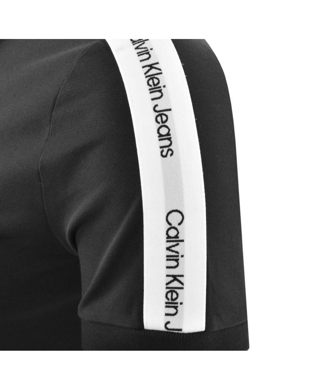 Calvin Klein Contrast Tape Polo T Shirt in Black for Men