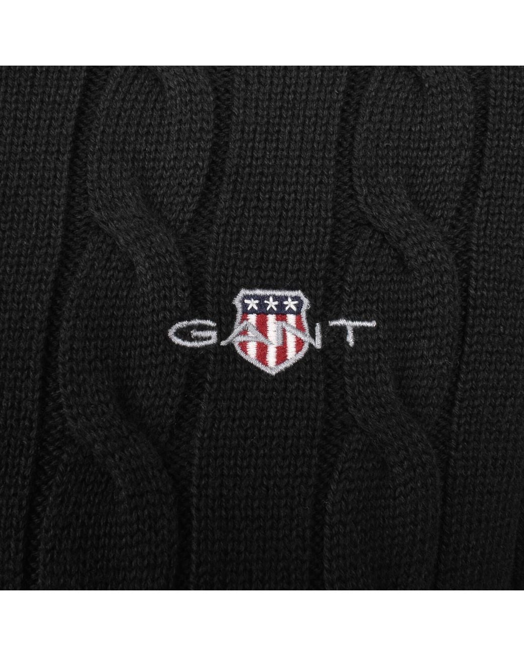 Gant Black Cotton Cable Knit Half Zip Jumper for men