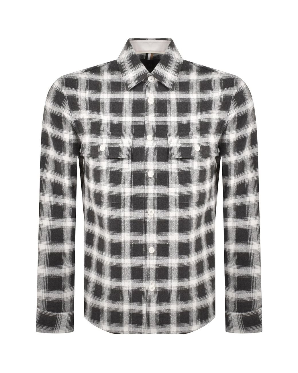 BOSS BUSINESS Gray Check Overshirt With Curved Hem for men