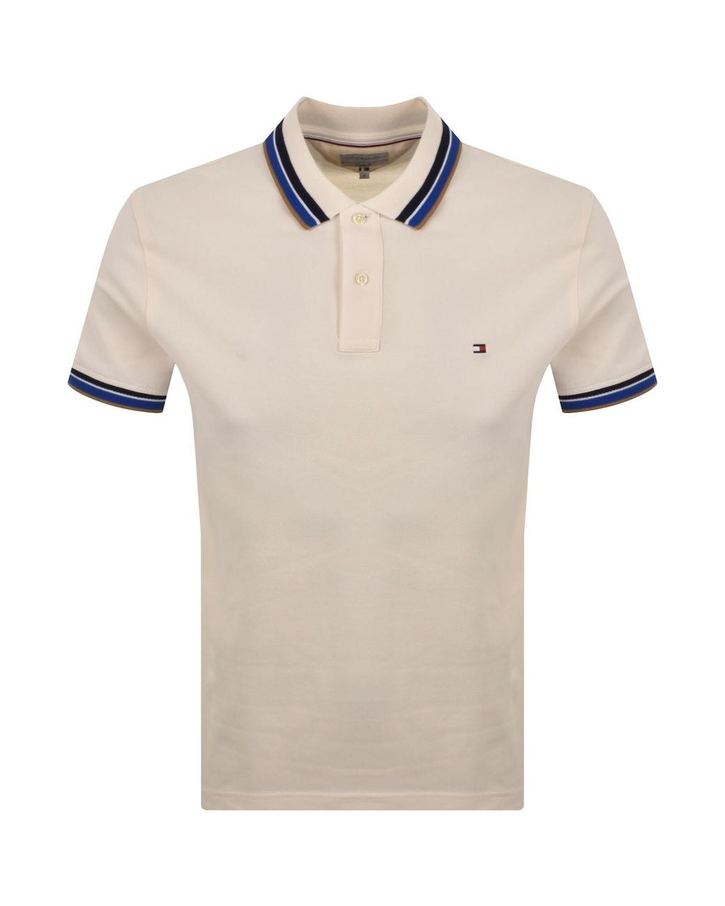 Tommy Hilfiger Natural Contrast Collar Polo T Shirt Ivory for men
