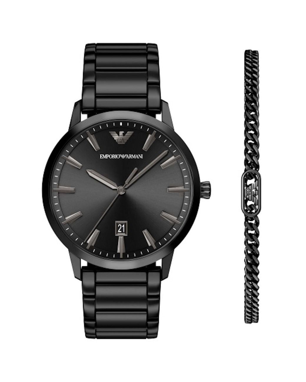 Armani Black Emporio Watch And Bracelet Set for men