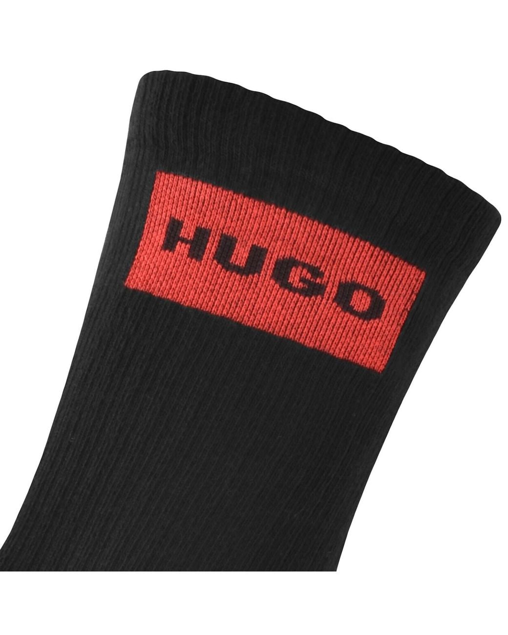 HUGO Black 3 Pack Rib Label Logo Socks for men