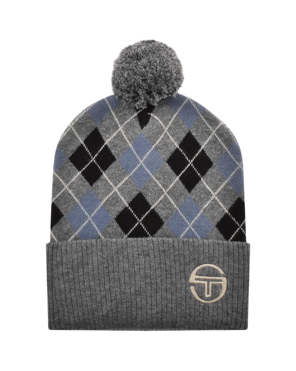 Sergio Tacchini Gray Hamilton Argyle Pom Beanie for men