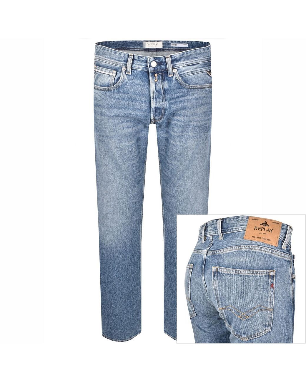 Replay Blue Grover Straight Fit Light Wash Jeans for men