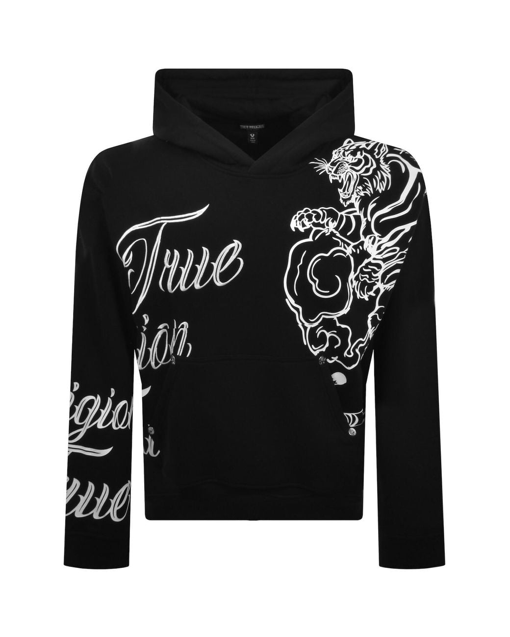 True Religion Black Tiger Script Hoodie for men