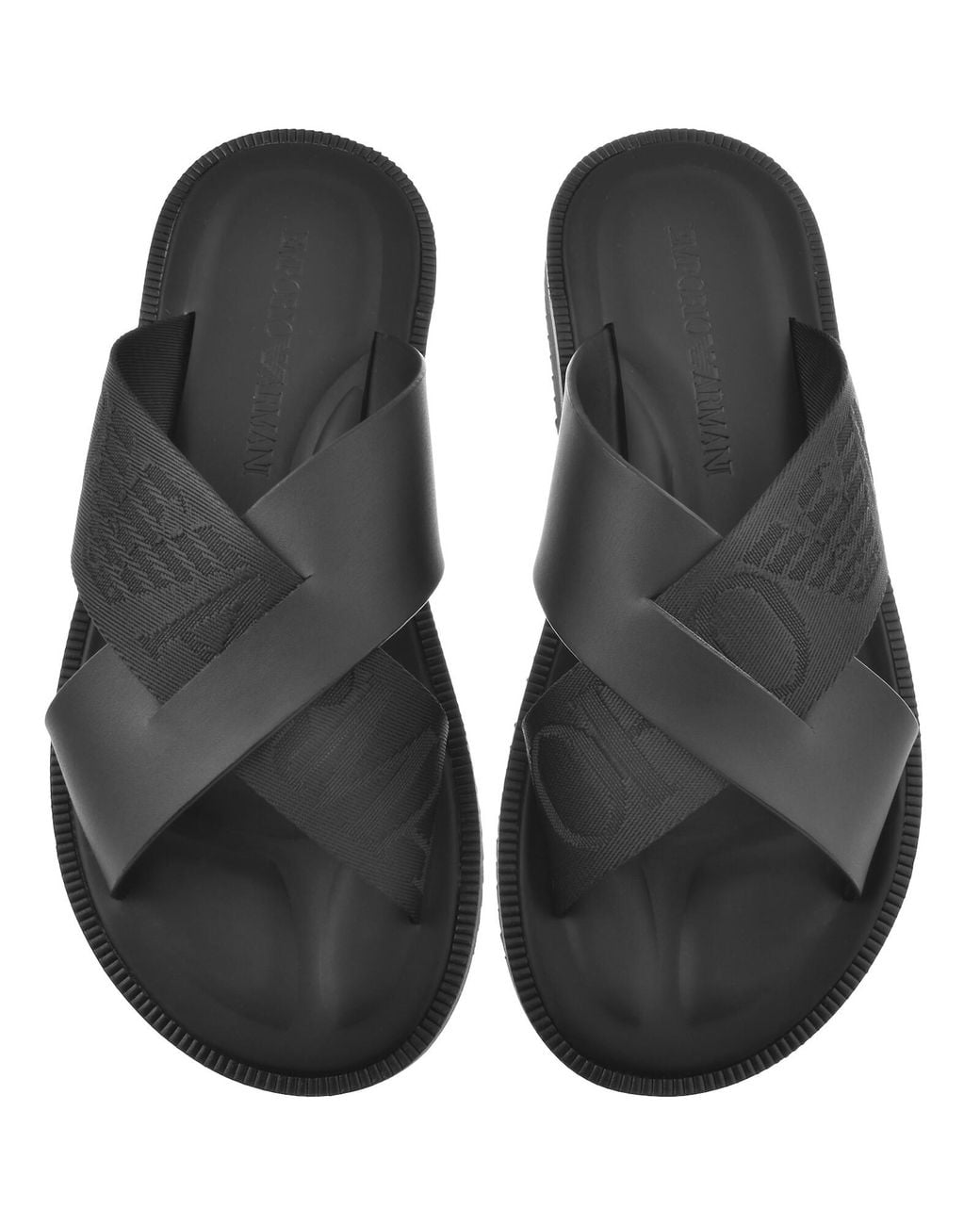 Armani Black Emporio Leather Sandals for men