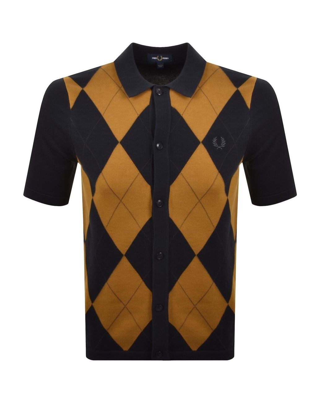 Fred Perry Blue Argyle Knit Button Through Polo for men