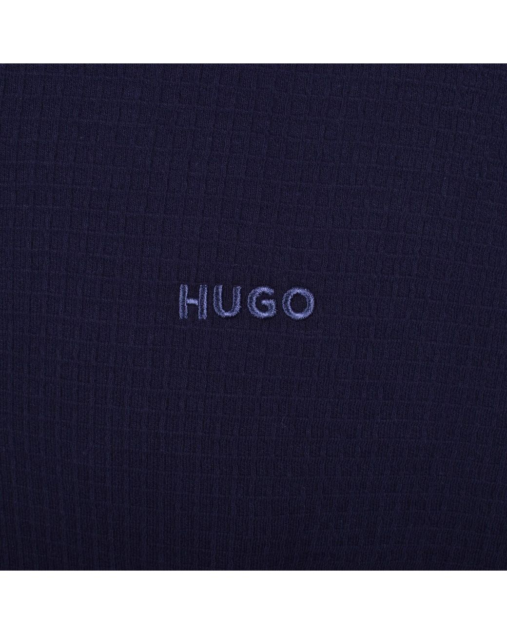 HUGO Blue Austin Waffle Hoodie for men