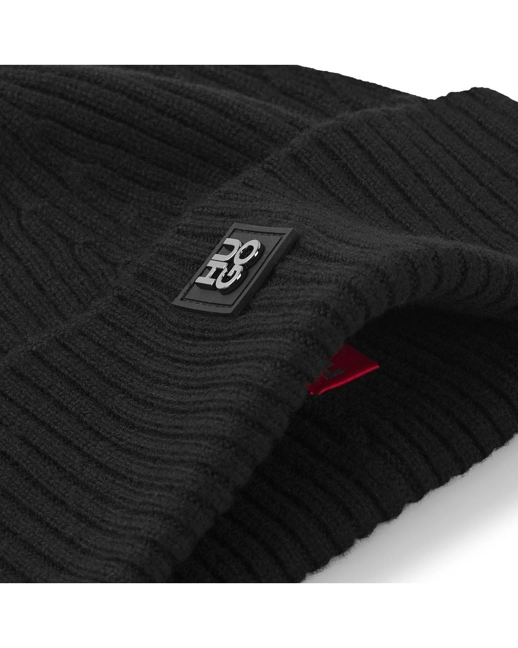 HUGO Black Xola Metal Wool Beanie for men