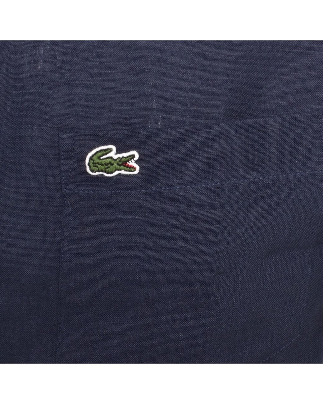 Lacoste Blue Linen Short Sleeved Shirt for men