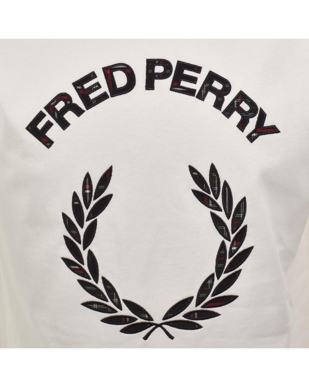 Fred Perry White Tartan Applique T Shirt Snow for men